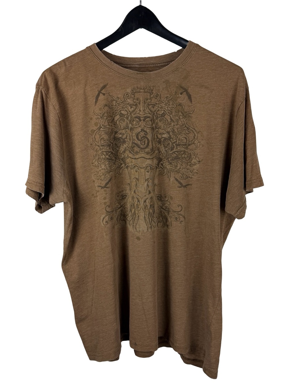 Mens Y2K Branded Abstract Tree Art Grunge Punk Brown Graphic Shirt Size XL